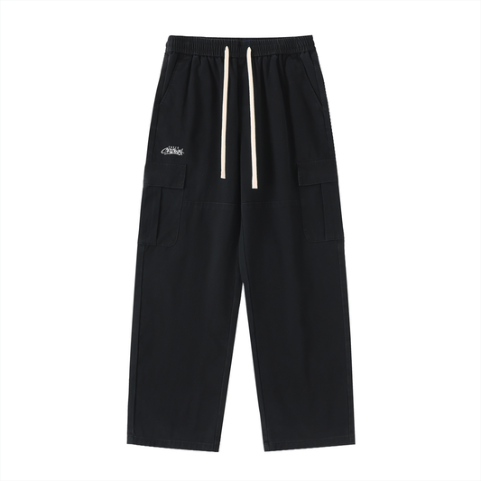 under red  Drawstring Waist Straight-Leg Cargo Pants