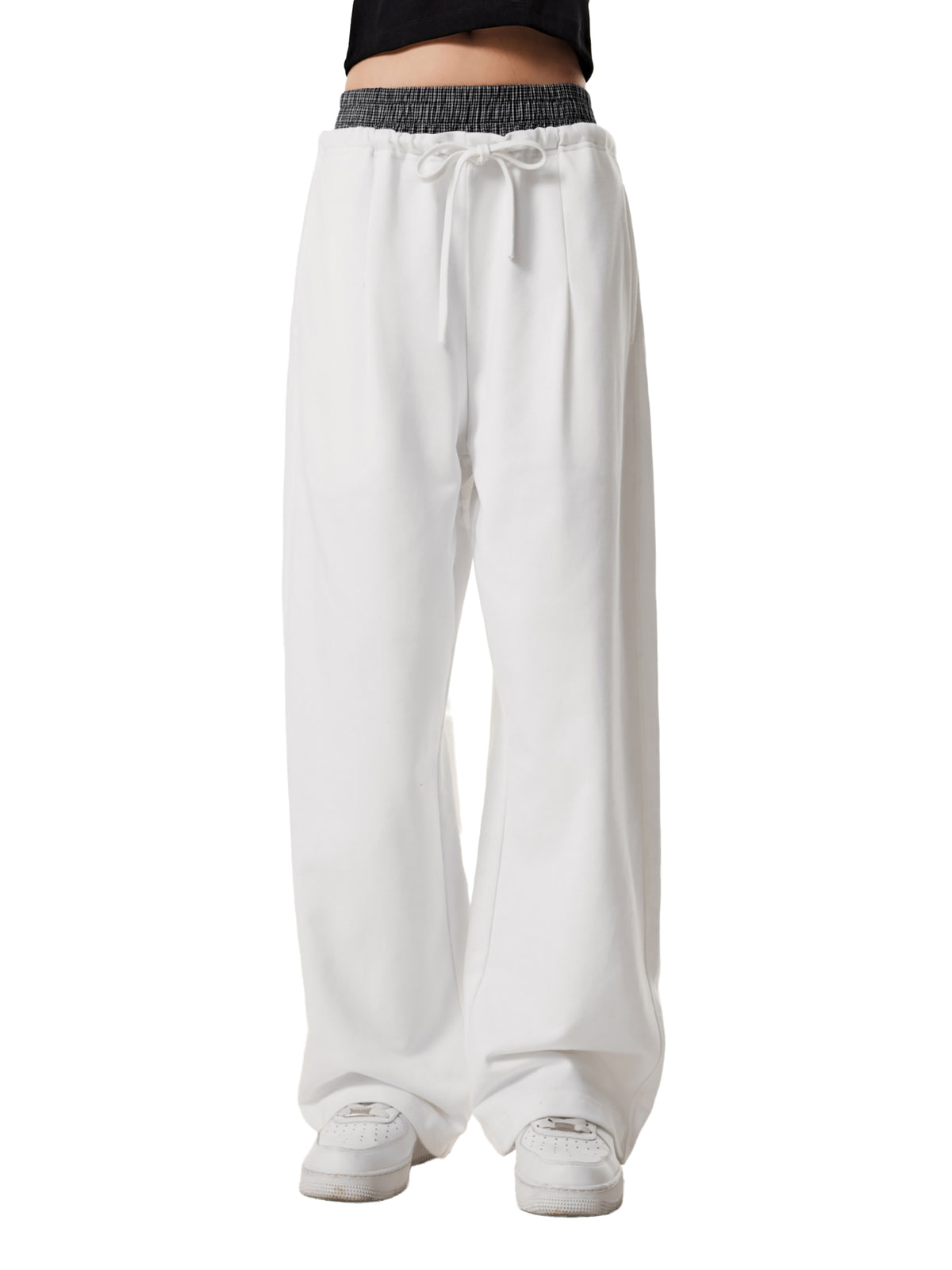 under red bck Plaid Contrast Waist Pants