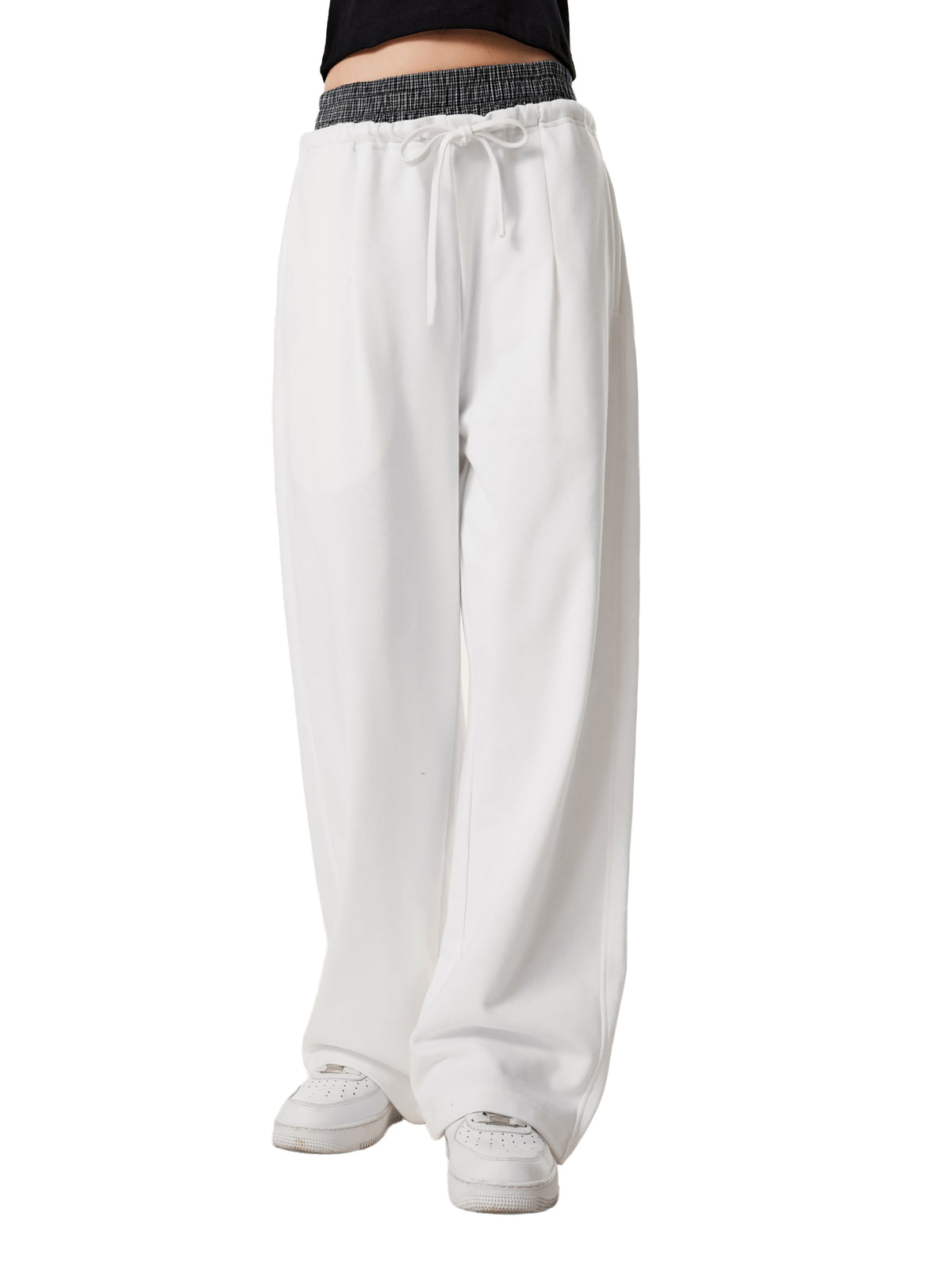 under red bck Plaid Contrast Waist Pants